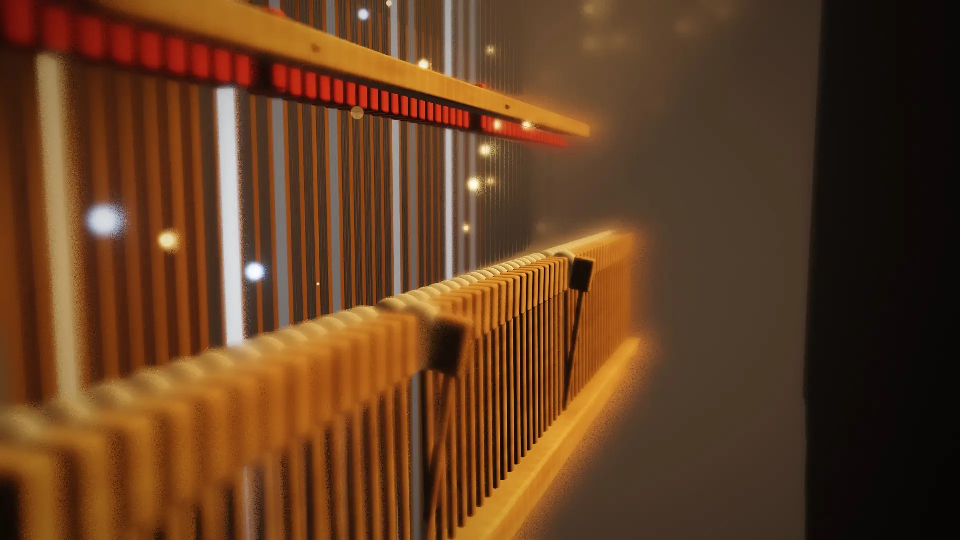 Inside the piano: hammers and strings