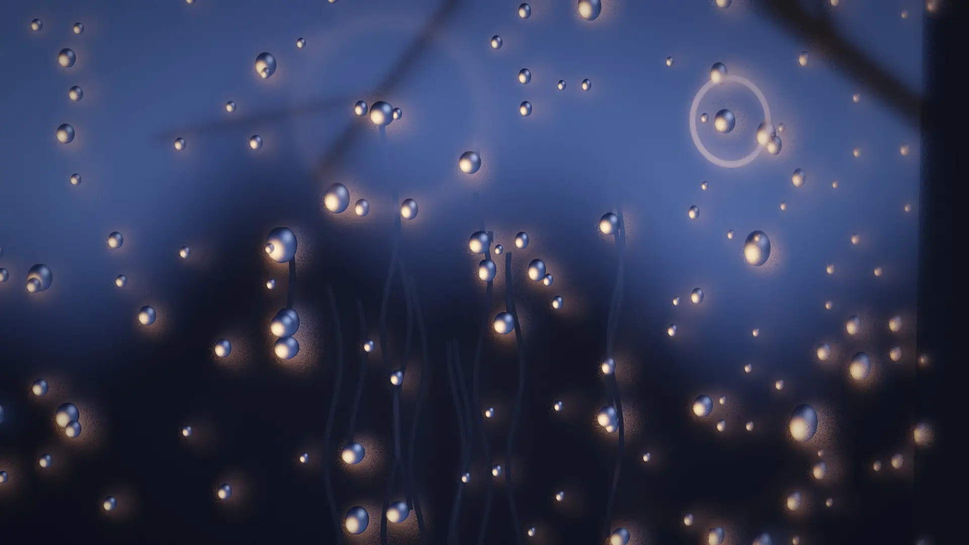 Raindrops on the window at night